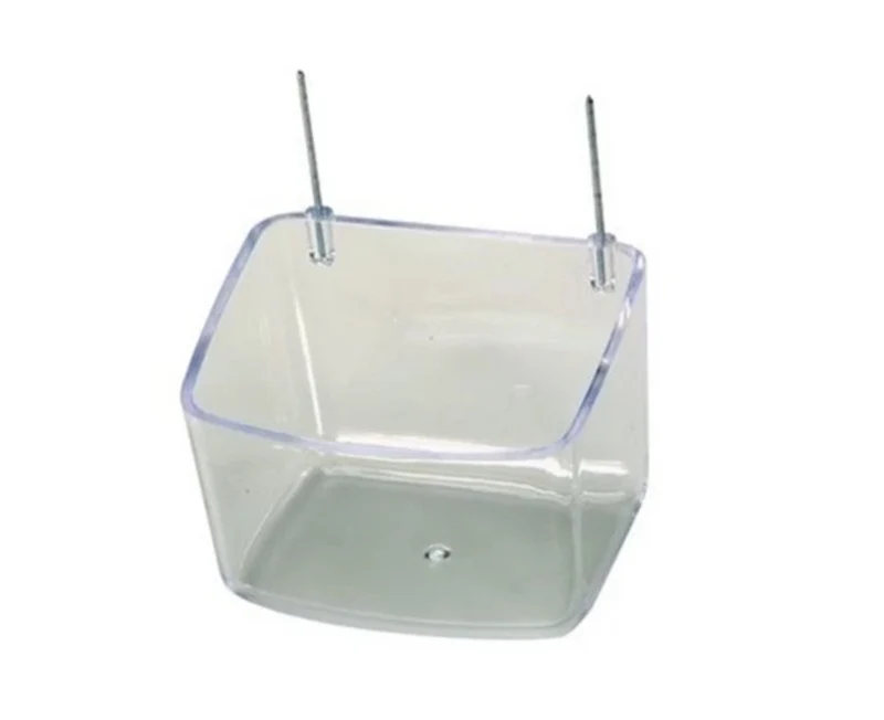 Gamelle transparente pour perroquet et rongeurs avec crochet