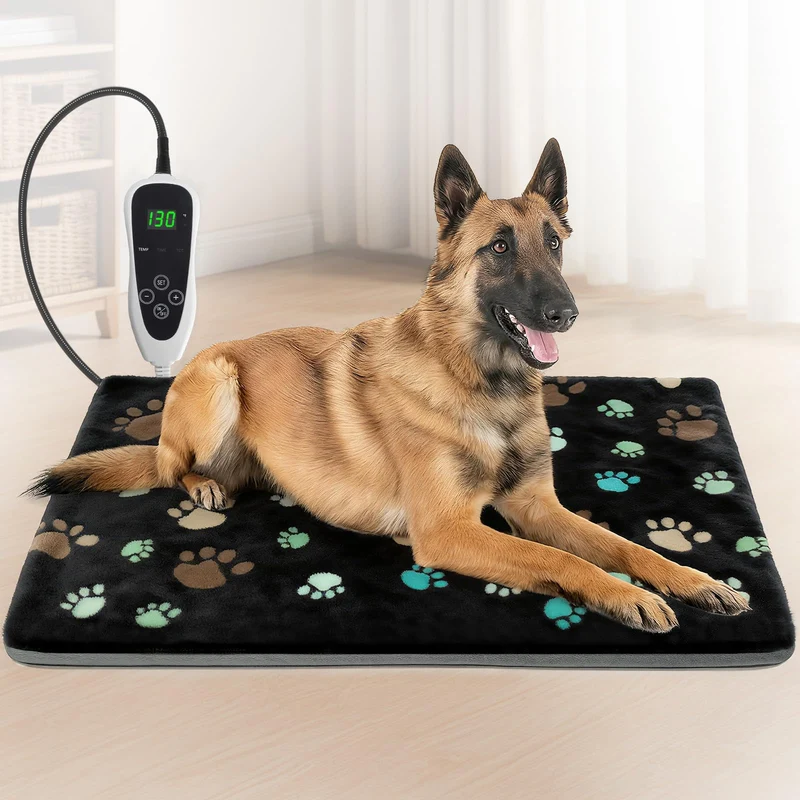 GOLOPET Grand Coussin Chauffant Chien 36x24 – Thermostat Intelligent, Certification UL/MET, Imperméable, Housse Peluche