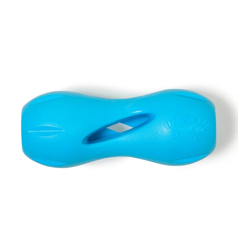 West Paw Qwizl — Jouet puzzle Zogoflex durable pour chiens — Stimule l’esprit et dispense des friandises — Lavable au lave-vaisselle — Fabriqué aux États-Unis — Grand — Aqua