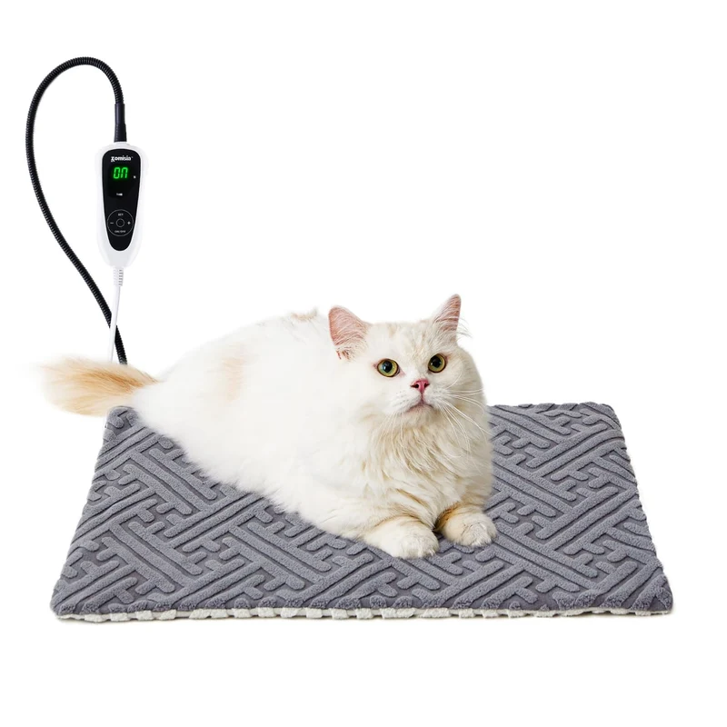Tapis chauffant ZOMISIA pour chat et petit chien – 11 niveaux, minuterie 25 options, câble anti-mâchage, 18x18 pouces