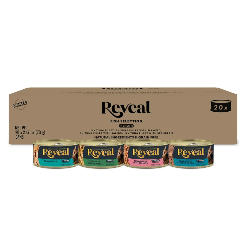 Reveal Nourriture humide pour chat – Ensemble 4 saveurs, ingrédients limités, sans céréales, protéines élevées, en conserve (20 x 2,47 oz)