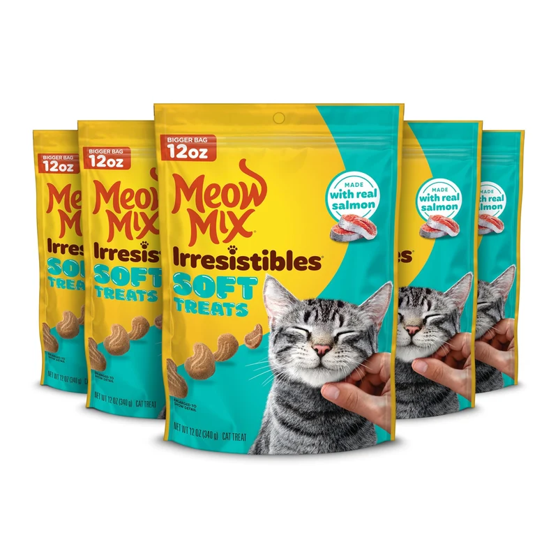 Meow Mix Irresistibles – Friandises pour chats au saumon réel, sachet de 340 g (lot de 5)