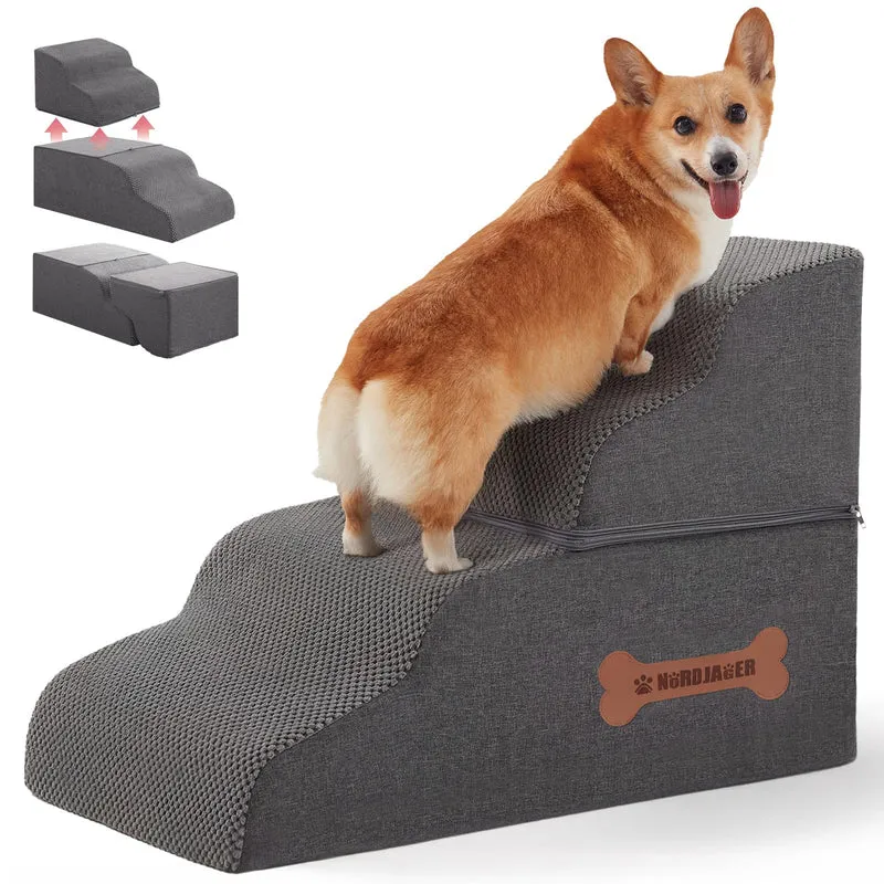 Nordjager Escaliers 4 Étapes pour Chiens et Chats – Gris, Hauteur 19 po