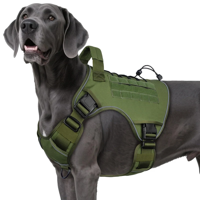 Harnais Tactique WINGOIN XXL pour Chien – Anti-Tirage, Poignée, Réfléchissant, Vert Camouflage