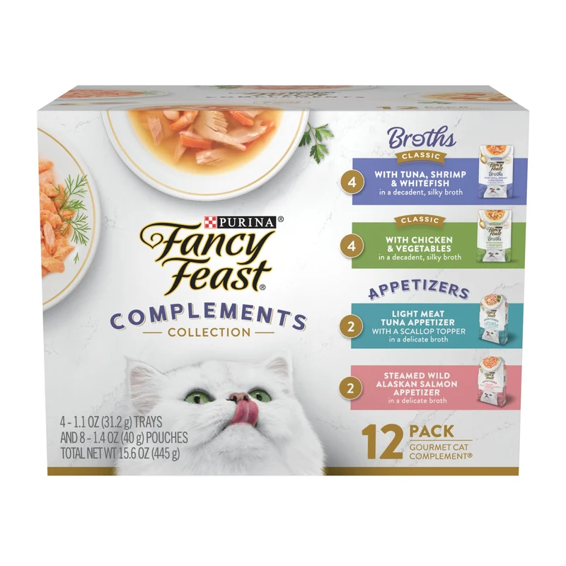 Purina Fancy Feast – Collection d’amuse-bouches et bouillons sans céréales pour chat, garnitures à lécher – 12 pièces en boîte (pack de 2)