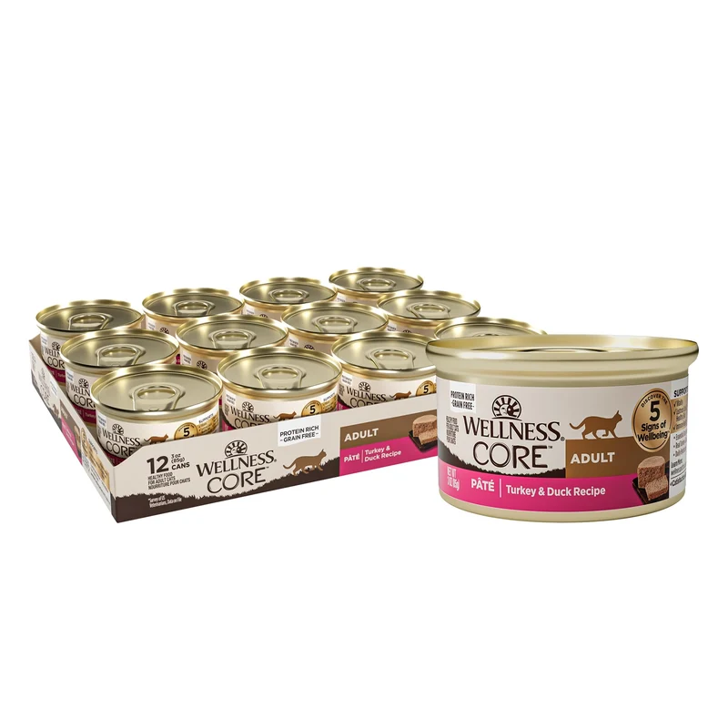 Wellness CORE Pâté Chat Adulte Dinde et Canard — Sans Céréales, Protéines Riches, Boîtes 3 oz x12