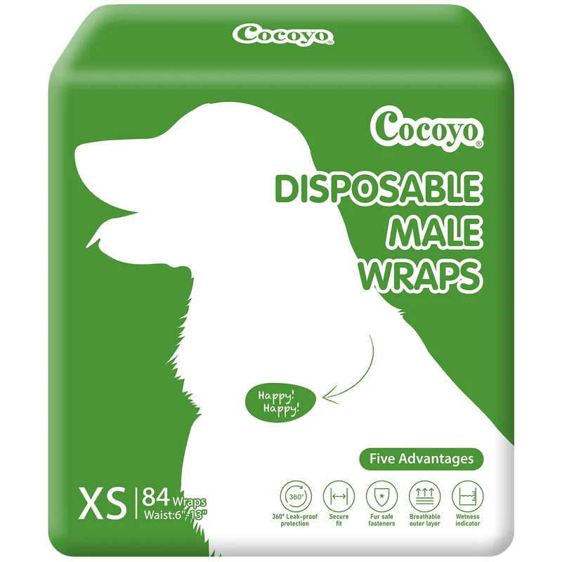 COCOYO Protections jetables pour chien mâle – taille extra-petite, 84 unités, ultra absorbantes, respirantes, indicateur d’humidité vert