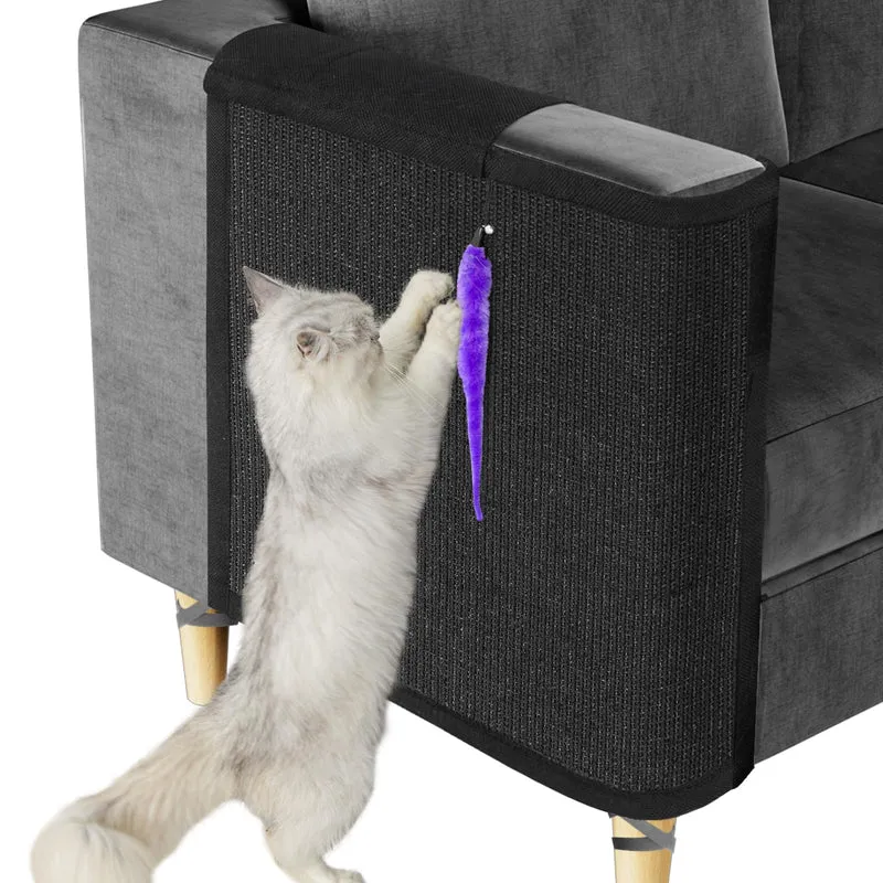 Protége-canapé anti-griffures Oroonoko – Tapis sisal et jouet pour chats, 23,6'' x 19,7'', noir (côté droit)
