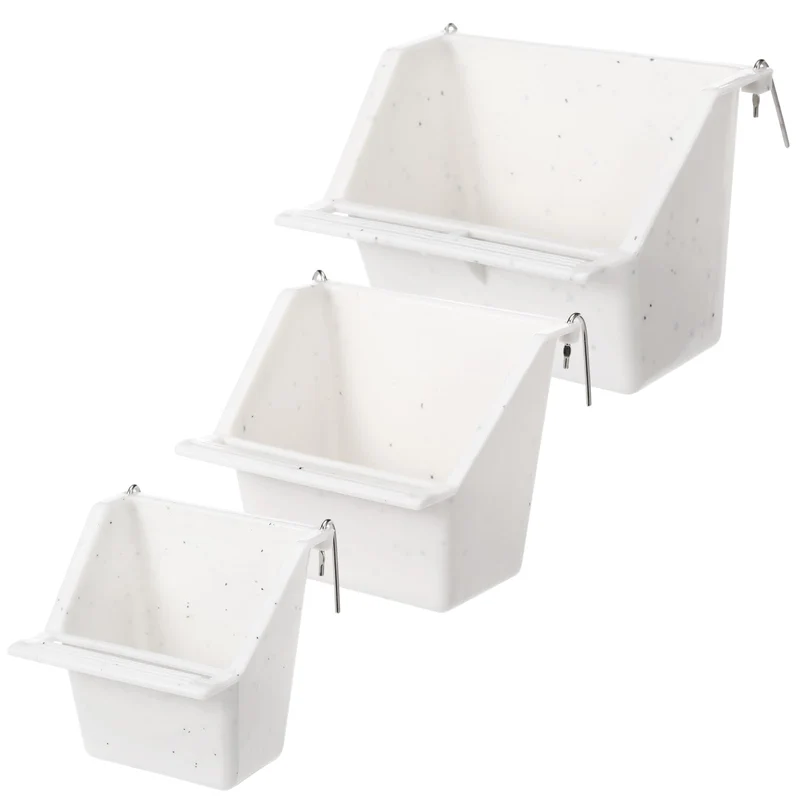 LemonRoad – Lot de 3 Nourrisseurs pour Cage d'Oiseaux en Plastique Blanc Lait