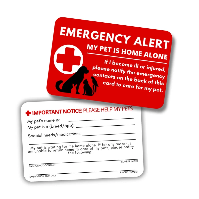 Lashicorn Carte d’Urgence pour Animaux — Lot de 5, Format 3,5 x 2 pouces, Rouge